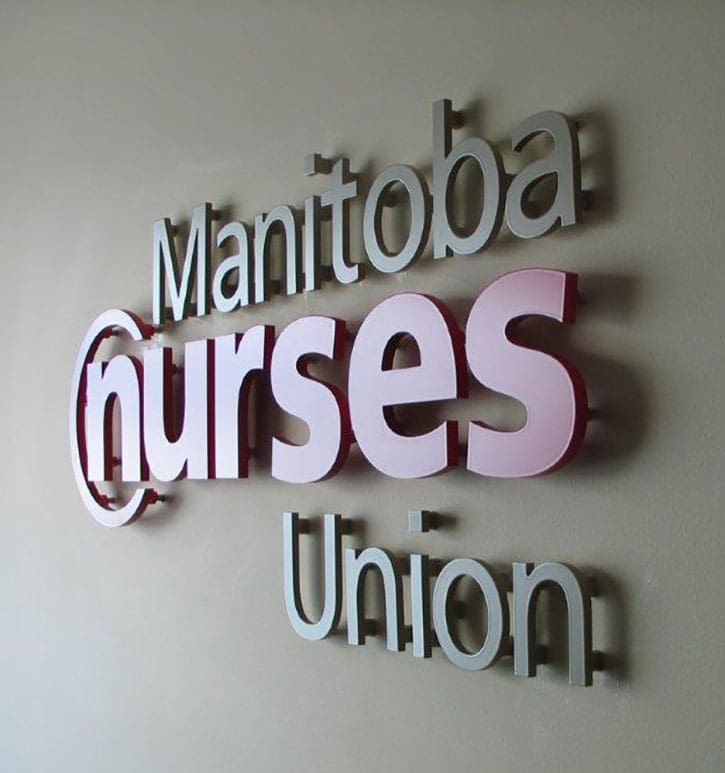 Custom designed logo signage- Manitoba Nurses Union (MNU)